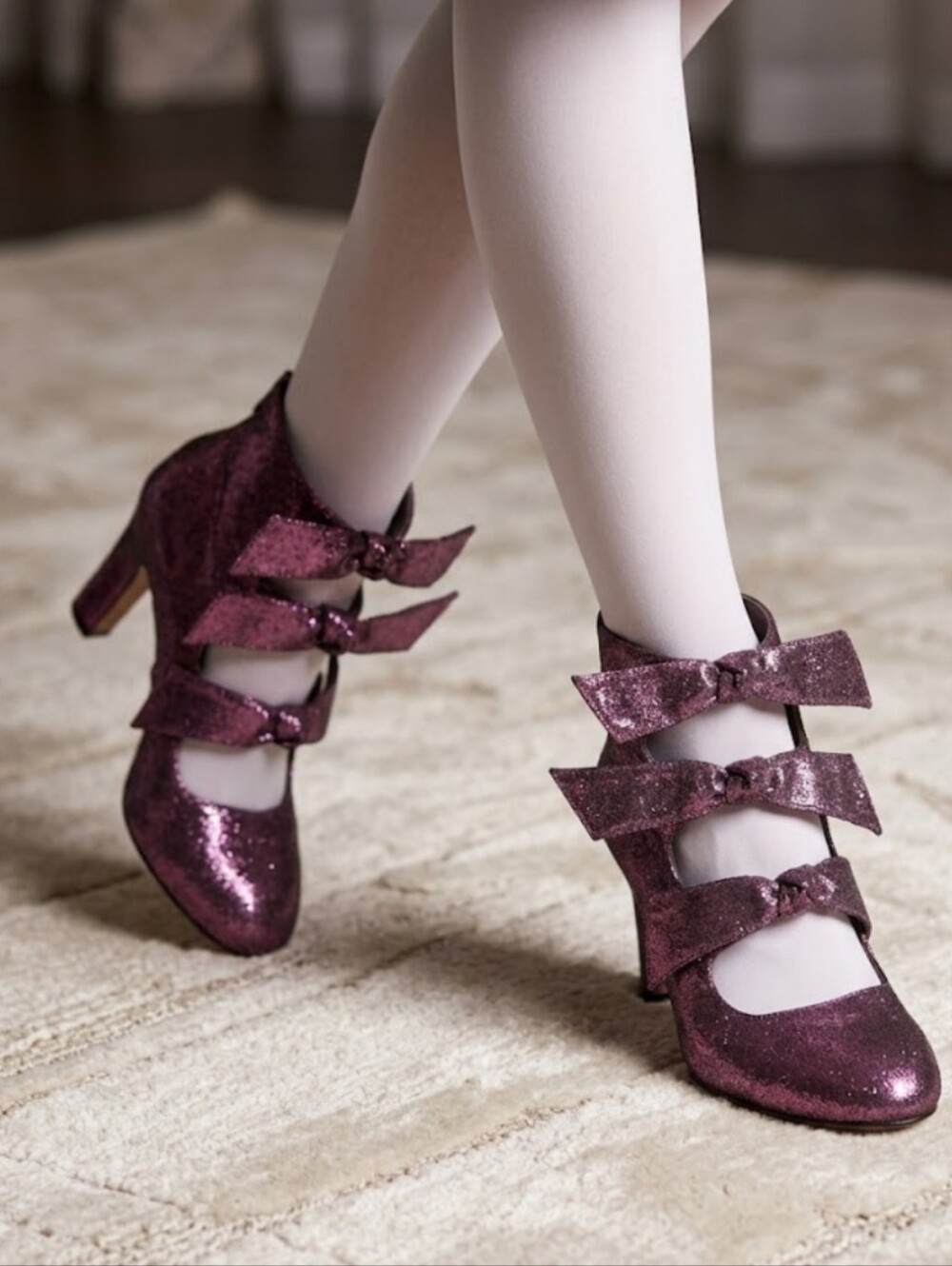 Ava & Aiden Jord Purple Metallic Bow Block Heels, 9